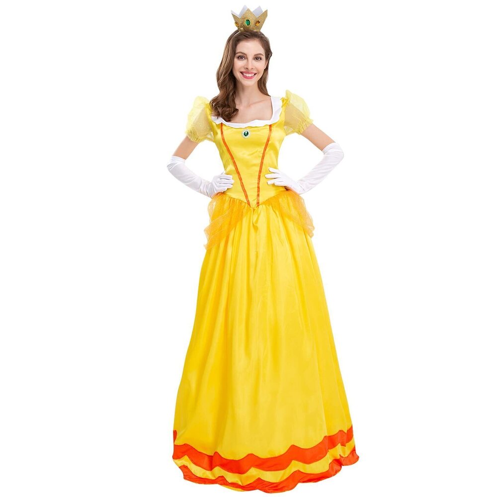 4874 Princess Peach Costume with Crown and Gloves for Adult Halloween